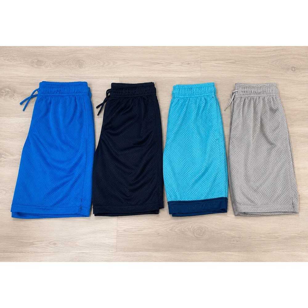 Athletic Works Basketball Shorts Boys M 8 Blue Gray Excellent 4-Pack Mesh Bundle